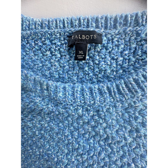 Talbots Sweater XL Blue Side Zip Chunky Knit Pullover Flecked 100% Cotton - Picture 2 of 4